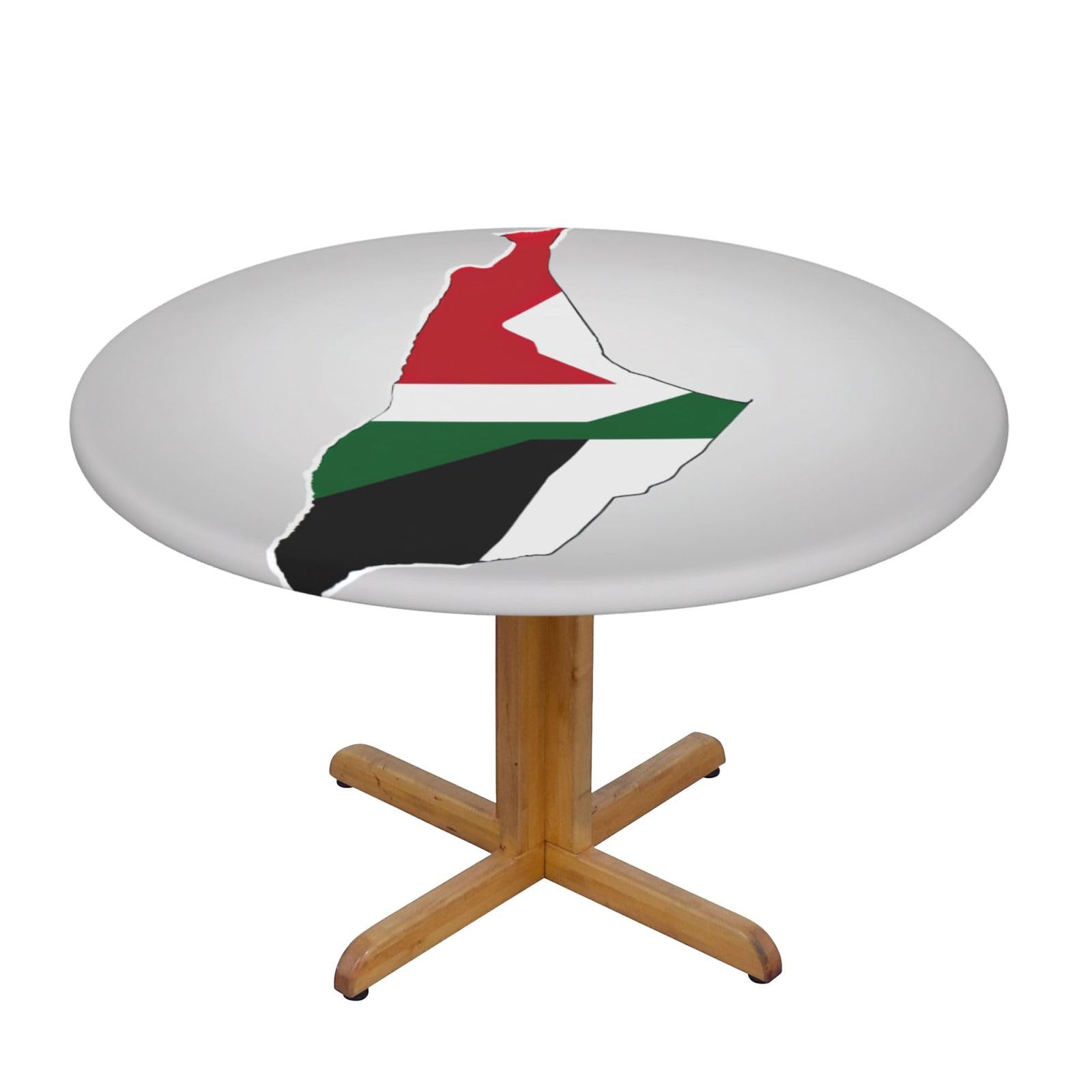 DUWAA State Of Palestine Flag Map01 Print Oxford Fitted Table Cover For Patio Picnic, Waterproof Round Tablecloth For Home And Outdoor