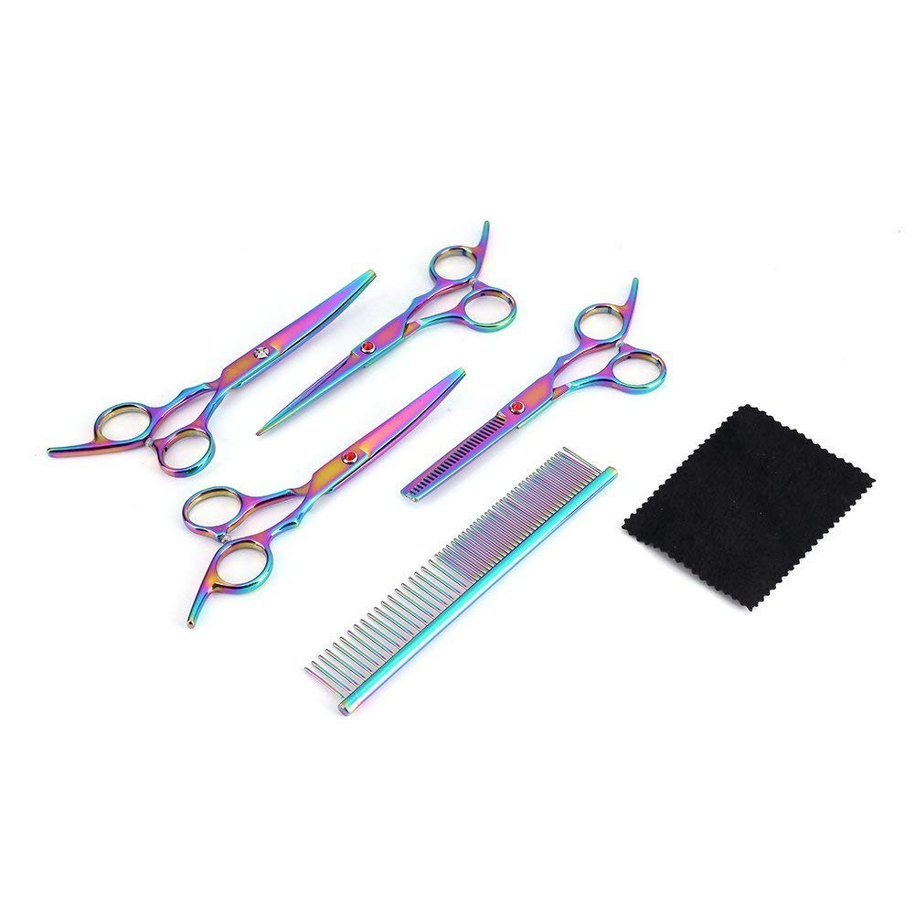 set completo 4 pezzi Forbici per animali, kit toelettatura per cani e gatti con lame acciaio inossidabile lisce e affilate, per taglio e toelettatura domestica