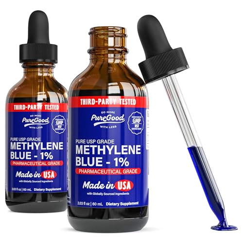 Paquete de 2 azul de metileno de grado farmacéutico al 1% (60 ml), azul de metileno de grado USP probado por terceros para humanos, azul de metileno sin formaldehído y alcohol, grado farmacéutico en