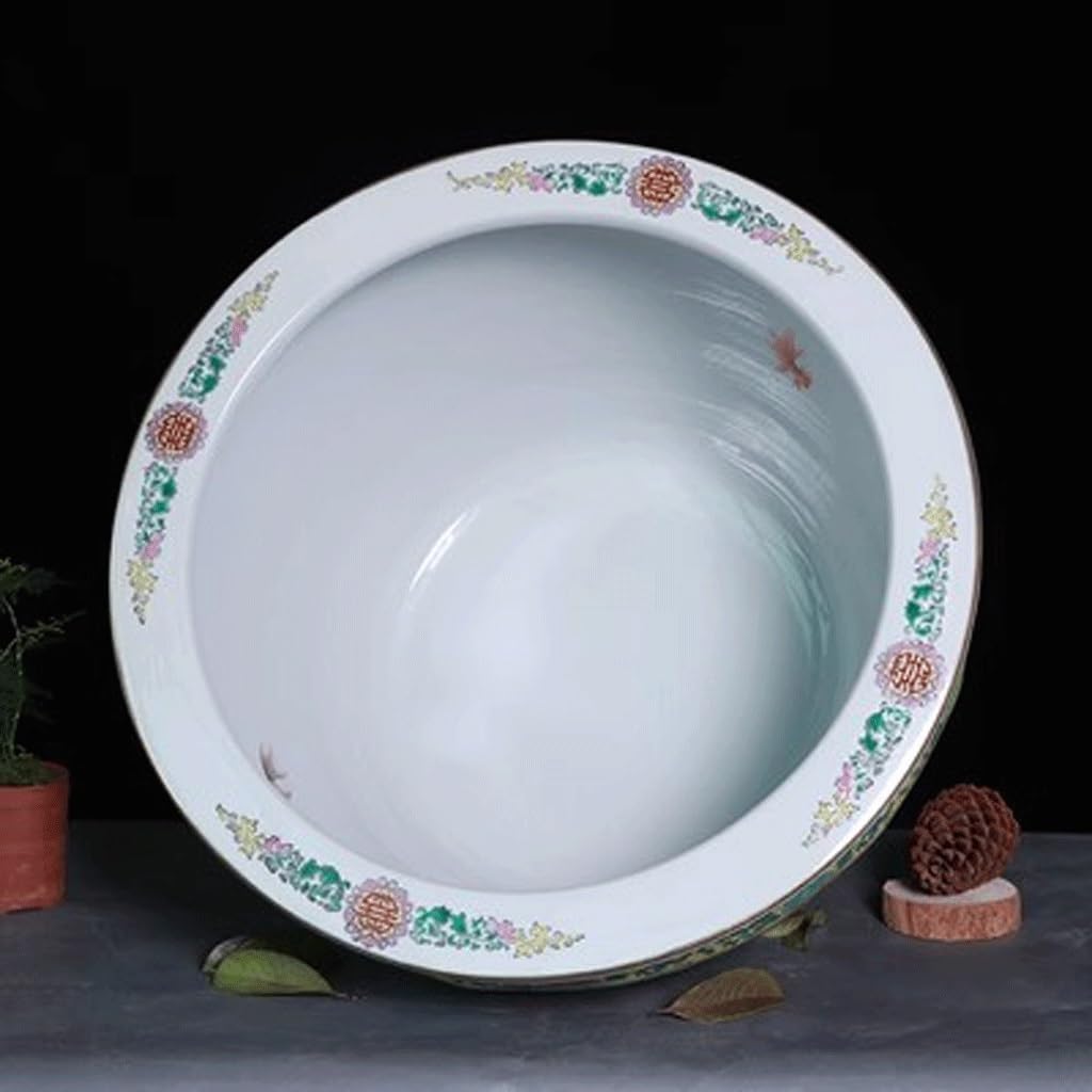 Aquarium Hand-Painted Pastel Peony Ceramic Fish Tank Household Turtle Tank Living Room Courtyard Lotus Pot Ornaments Fish Tank Decorations (Size : XL)