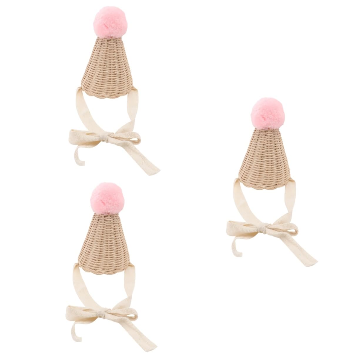 Abaodam 3piezas Sombrero Divertido para Niño Niña Gorro Decorativo De Rattan Pompones Accesorio Fotográfico Adorable para Ocasiones Especiales y Disfraces