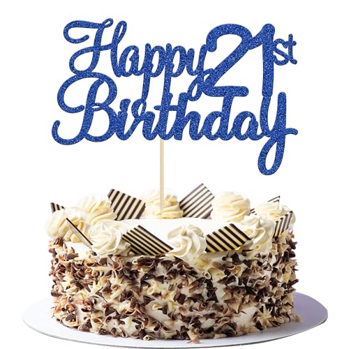 Gyufise 1Pc Happy 21st Birthday Cake Topper Glitter Birthday Cake Pick Cheers to 21 Years Old Twenty One Fabulous Lagal Cake Decorations for 21st Wedding Anniversary Party S