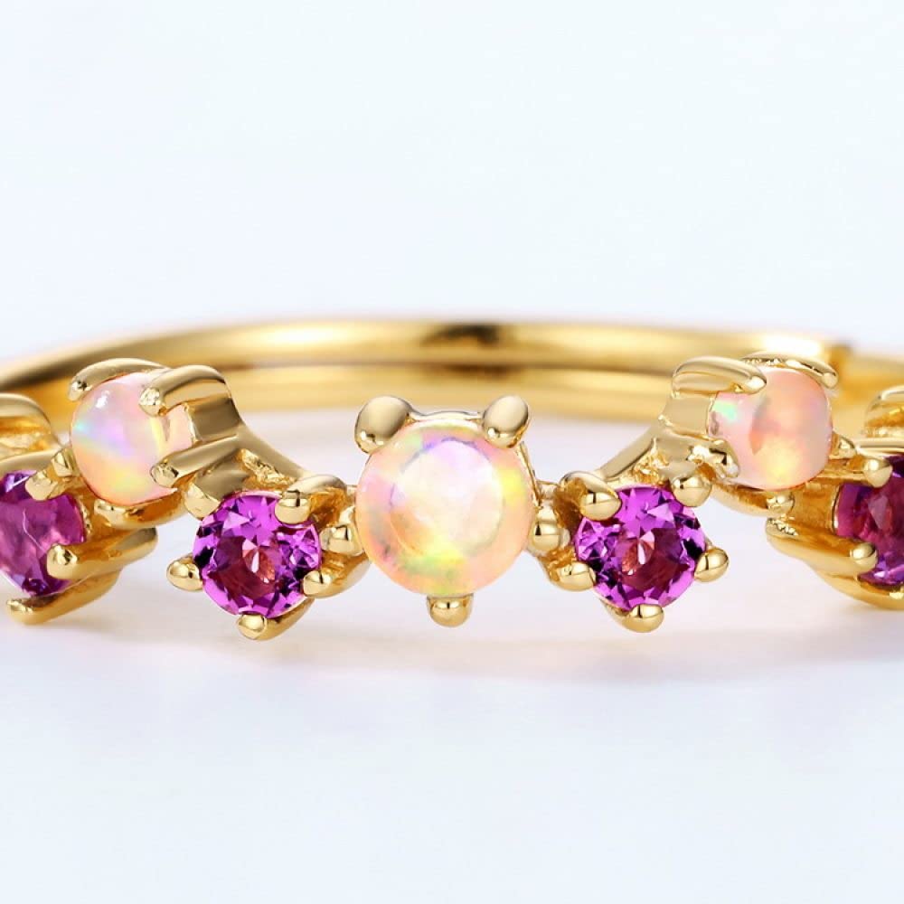 HGJH Anello in Argento Sterling 925,Anelli Rotondi Regolabili per Donna Ametista Color Lavanda Opale Argento Sterling 925 Micro Pavé Boho Placcato Oro 7 Chakra Anelli di Promessa per Ragazze Signore