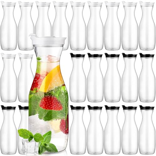 Gejoy 24 Pcs Plastic Water Carafe with Lids 32 oz