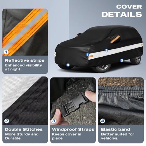 10 Layers SUV Car Cover Custom Fit for Land Rover Range Rover Sport (2005-2026), Waterproof All Weather for Automobiles, Outdoor Full Cover Sun Dust Rain Protection with Cotton. Black - Image 5