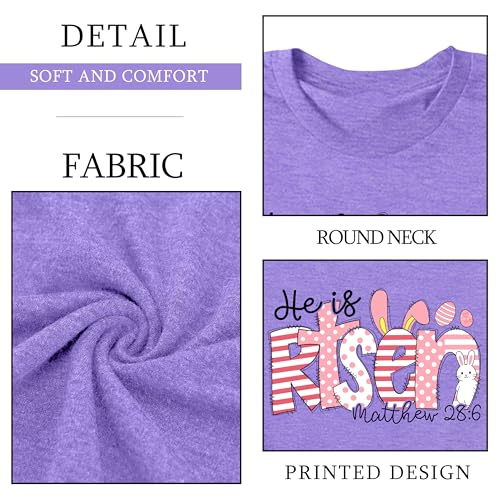 Image of Ithalt Easter Shirts for Women He is Risen Tshirt Easter Christian T-Shirt Jesus Lover Short Sleeve Tops