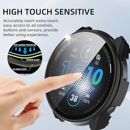 Image of Case Compatible with Garmin Forerunner 965, Hard PC Case with Tempered Glass Screen Protector, All-Round Protection, Scratch-Resistant and Shock-Absorbing Protective Case for Garmin Forerunner