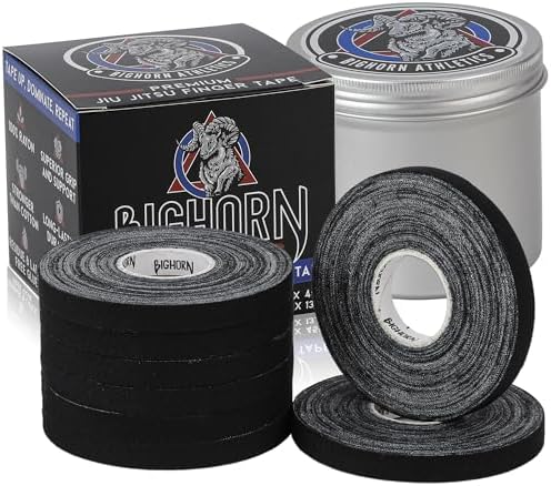 Bighorn Athletics Pro-Series Finger Tape + Tin, 0.3-Inch x 45-Feet, 8 Rolls, Black