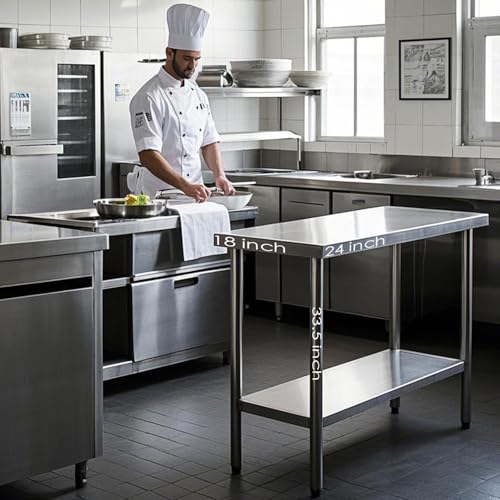 HXCFYP NSF Certified Stainless Steel Prep Table 24x18 with Undershelf for Restaurant, Home, & Hotel - Heavy Duty Commercial Grade Worktable for Food Preparation & Christmas Cooking