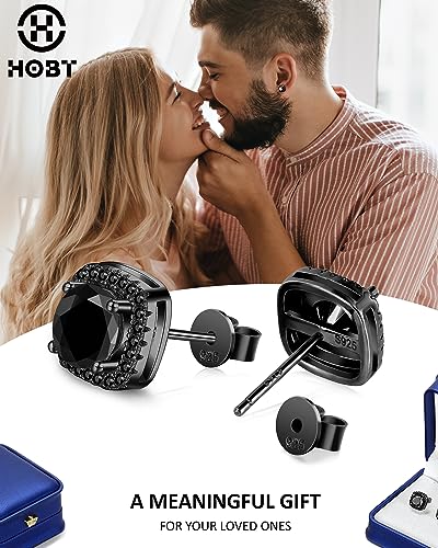 Black Moissanite Halo Stud Earrings for Men, VVS1 D Color Round Cut, Hypoallergenic 18K Black Plated Solid 925 Sterling Silver Earrings Jewelry Gifts for Men Women2