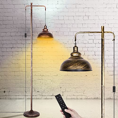 bodkar Golden Industrial Floor Lamp for Living Rooms Rustic Floor Task Lamp Tall Standing Lamp for Bedrooms Reading Office with Remote-Control Light Bulb