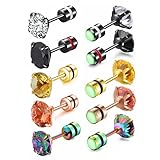 ZQGOFPT 5 pares de aretes de titanio con rosca trasera para mujeres y hombres, aretes de tuerca de acero inoxidable, hipoalergénicos, aretes para hombre, aretes de cristal de circonita cúbica 5A,