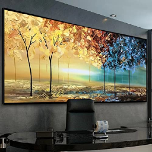 Impression sur toile affiche mur art photo paysage abstrait arbre doré 70x140