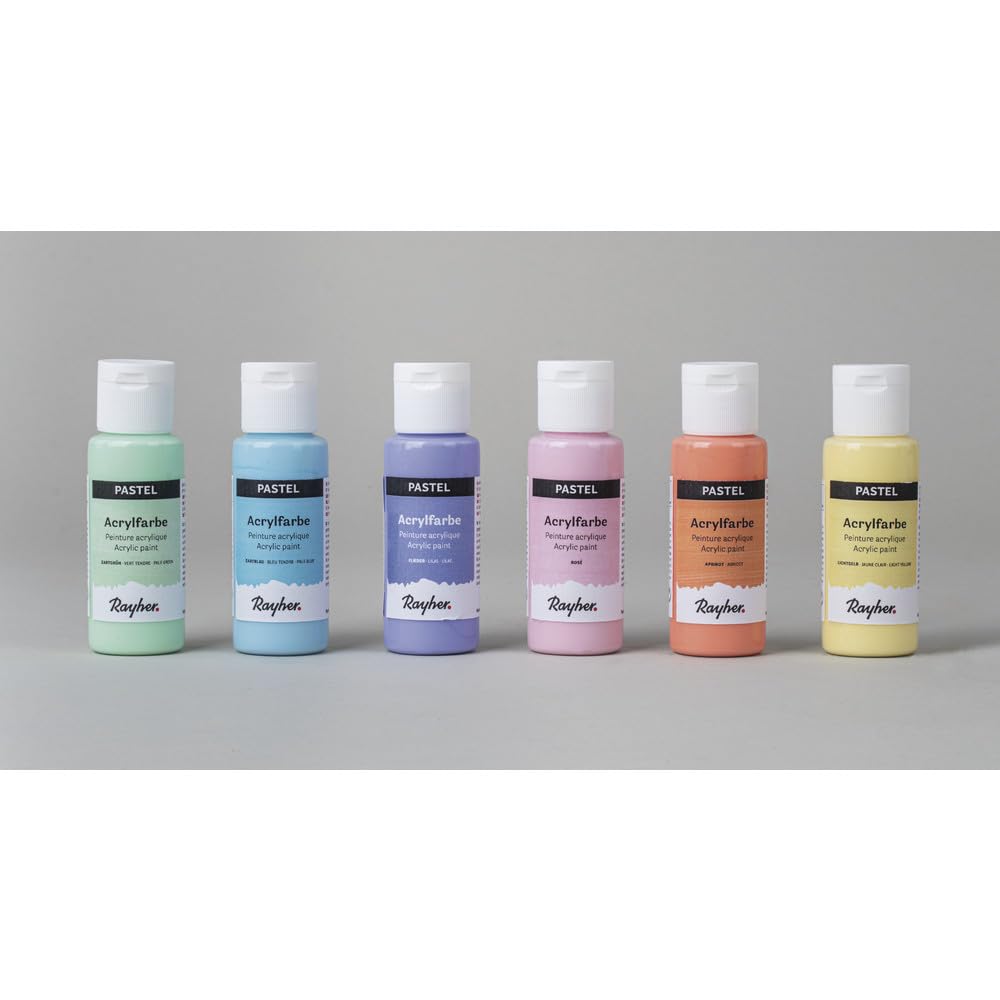 Rayher Pastel Acrylverfset – 6 X 60 Ml – Mint, Blauw, Paars, Roze, Oranje, Geel – Voor Hout, Metaal, Glas & Meer – Knijpflessen