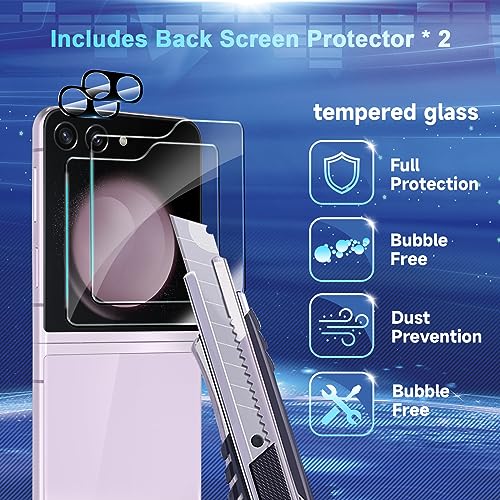 Image of CWQZGUF [2Set 6PCS] Screen Protector Compatible with Galaxy Z Flip 5 5G, 2 Front TPU Film + 2 Back Tempered Glass + 2 Camera Lens Protectors, High Clarity, Bubble Free