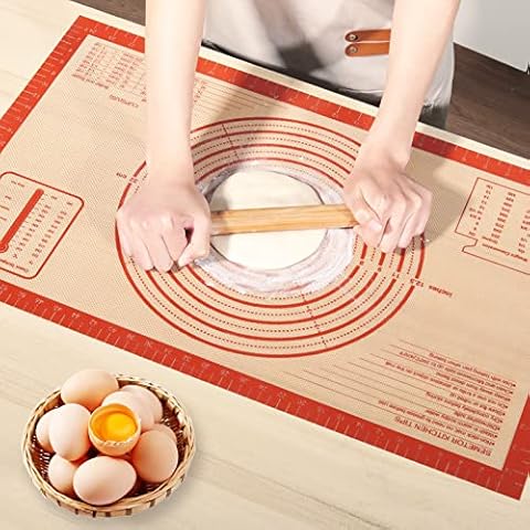 Silicone Baking Mat,26" x 16" Extra Thick Large Non Stick Sheet Mat with Measurement Non-slip Dough Rolling Mat,Reusable Food Grade Silicone Counter Mat for Making Cookies,Macarons,Bread and Pastry Cover