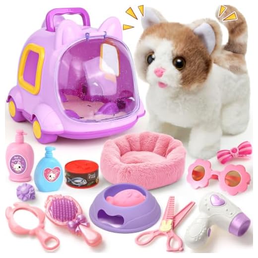 TUZT Robot Cat Toys for Kids Girls 3 4 5 6 Year Old, Interactive Toy Cat Stuffed Animal with Walking and Meowing, Pretend Play Toys for Girl, for Girls 3 4 5 6 7 8 Year Old