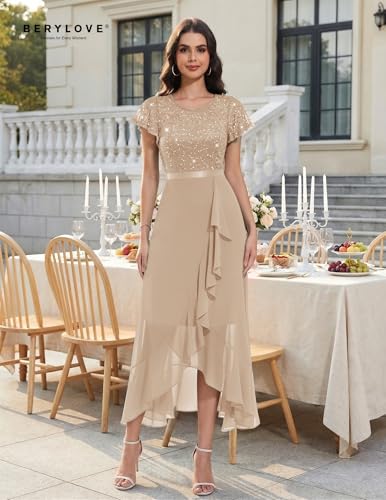 Image of BeryLove Formal Dresses for Women 2026 Wedding Guest with Slit Cocktail Elegant Lace Long Prom Dress