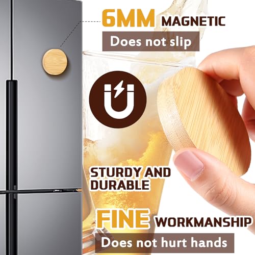 Vesici 100 Pcs Magnetic Bottle Opener 2.5in DIY Bamboo Round Shape Beer Openers Wooden Fridge Magnet Refrigerator Sticker Gift for Beer Lover Wedding Guest Kitchens Bars Parties by Vesici - Image 2