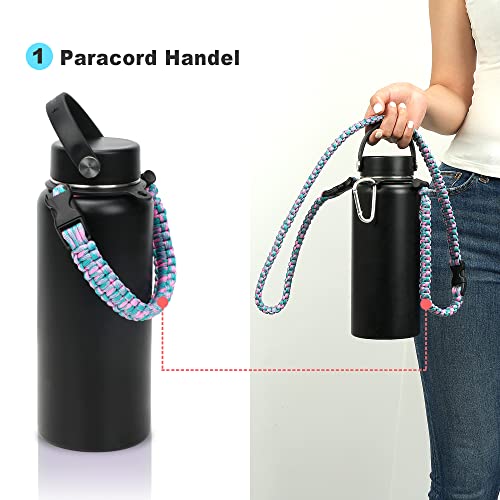 Wongeto Alça de ombro com alça de corda paracord, compatível com garrafas de água de boca larga Hydr