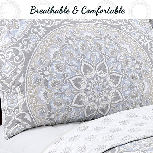 Cozy Line Home Fashions BB2019-010K Medallion Floral Reversible Bedding Quilt Set thumb #5