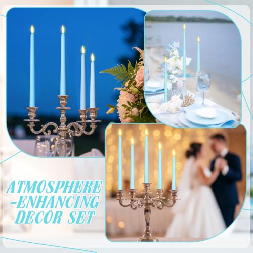 Image of Rossesay 16 Pcs Teal Flameless Taper Candles Battery Operated Candles with Remote Timer 8.5 inch 9.6 inch 10.8 inch 12.8 inch LED Flameless Flickering Candlestick for Summer Halloween Christmas Wedding Party Decor