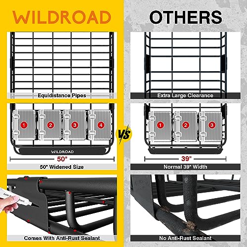 Image of WILDROAD Rooftop Cargo Carrier Combo Roof Rack Cargo Basket 64 inch x 50 inch x 4 inch | with Cargo Net, Ratchet Straps, Anti-Rust Sealant, 150 Lbs Capacity, for SUV Truck, Heavy Duty, Large Capacity