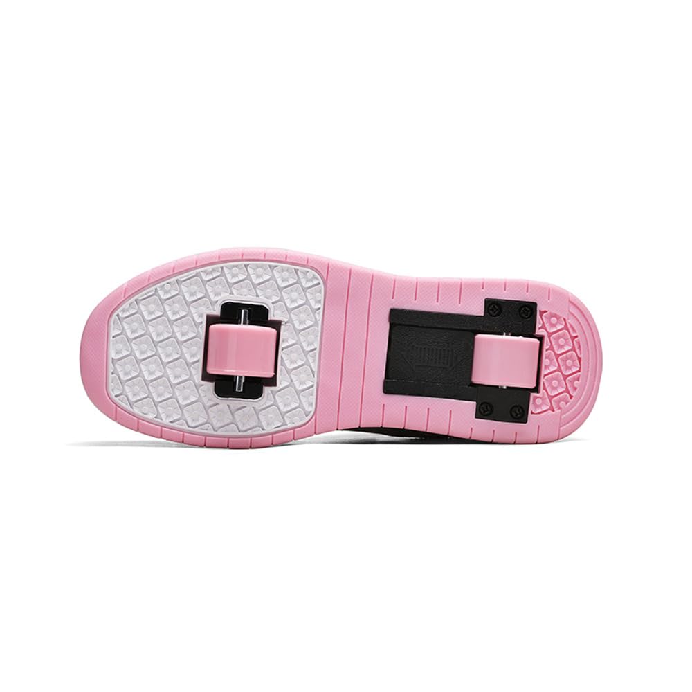 Hixingo Zapatillas con Ruedas Niña Niño, Negro/Rosa Zapatos con Dos Ruedas para Niñas 2 en 1 Zapatillas Patines Zapatillas Ruedas Niño, Zapatos Patines Calzado de Skateboarding Multifuncionales