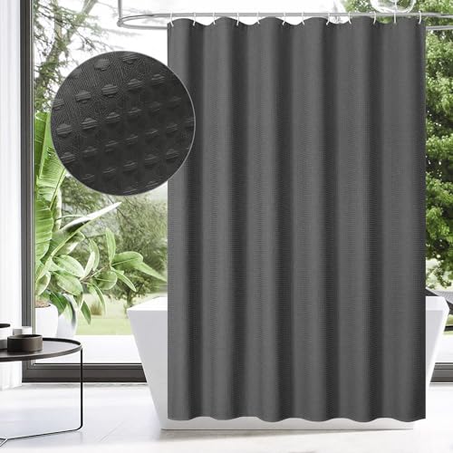 MitoVilla Grey Shower Curtain 72 x 78, Long Waffle Fabric