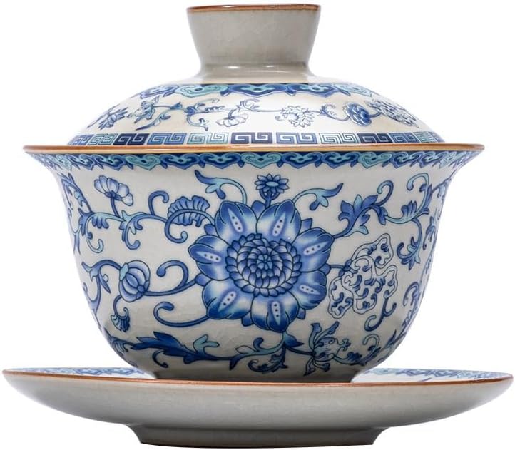 GSOUL Kungfu Tea cup Qinghua Ru Kiln Three Talent Cover Bowl Small Household Open Piece Can Be Raised Ceramics Kung Fu Tea Set Single One Person Brewing Cups Small Tea Cups