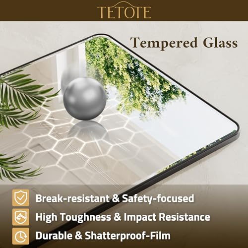 TETOTE 40 x 30 Inch Black Bathroom Beveled Mirror, Metal Frame Rectangle Bathroom Vanity Mirrors for Over Sink, Wall Mounted for Decorative(Horizontal/Vertical) by TETOTE - Used condition - Image 6
