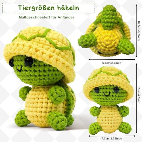 Image of LYKTRIX Positive Crochet Animals Turtle Gifts,Wobbles Crochet Kit for Beginners with Step-by-Step Video Tutorials (1PCS-Yellow)