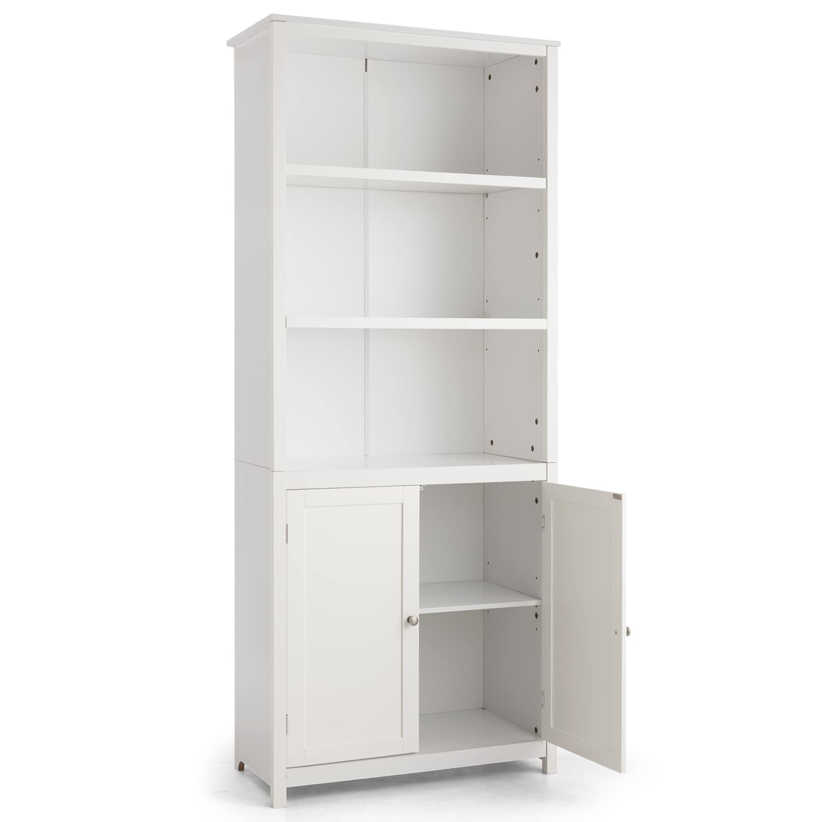 CASARTWooden Bookcase, Modern Storage Cabinet Cupboard with 3 Tier Open Shelves & 2 Doors, Freestanding Display Rack Bookshelf for Living Room, Bedroom and Office (White)