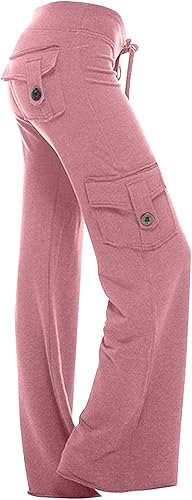 Leggings de yoga para mujer, pantalones cargo elásticos con cordón elástico, cintura elástica, pantalones sueltos, bolsillos laterales, pierna