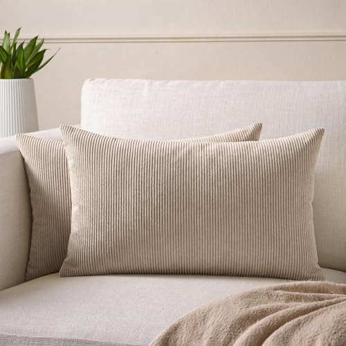 Image of Encasa XO Corduroy Cushion Covers, Boho Pillow Covers, No Inserts Taupe