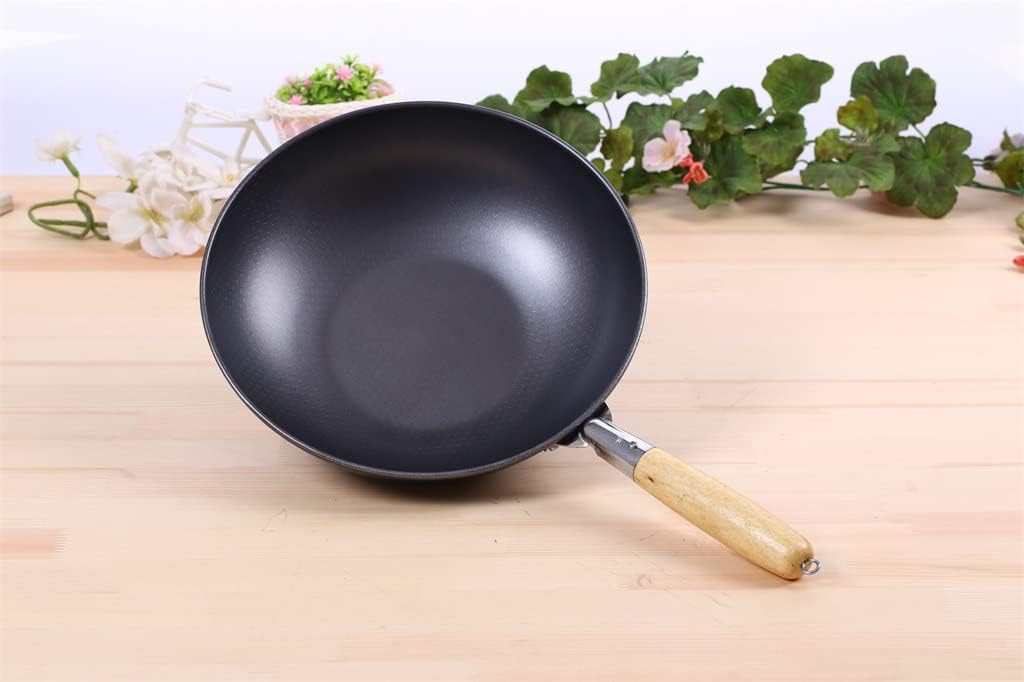 Frying Pan High-end Home Non-Stick 30cm Wooden Handle Traditional Wok Super Cost-Effective Scrambled Eggs (Color : A Size : 1pcs)