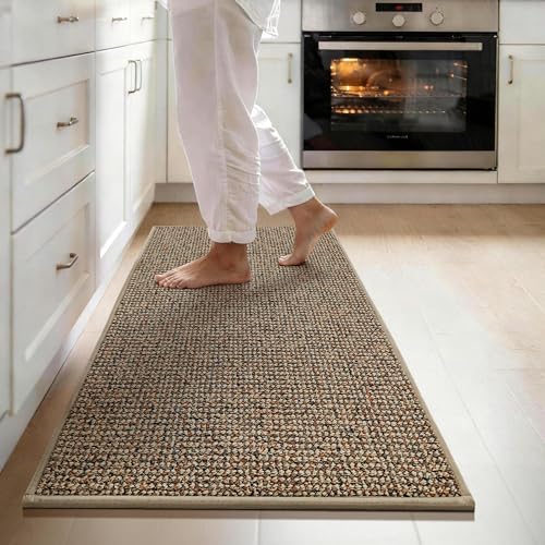 JSEI Kitchen Runner Rugs, 17''x48'' Non-Slip Kitchen Mats for Floor, Machine Washable Absorbent and Stain Resistant Kitchen Rug, Carpet Mats with TPR Backing for Kitchen, Taupe Taupe 17''x48