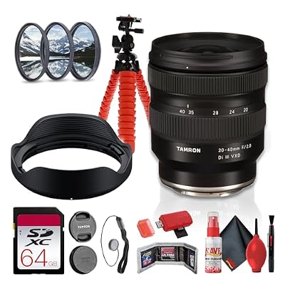 Tamron 20-40mm F2.8 Di III VXD Standard Zoom Lens for Sony E Full-Frame Mirrorless Cameras, Fast Constant Aperture + 64GB Memory Card + Lens Filter Kit + Flexible Tripod + Card Reader (8pc Bundle)