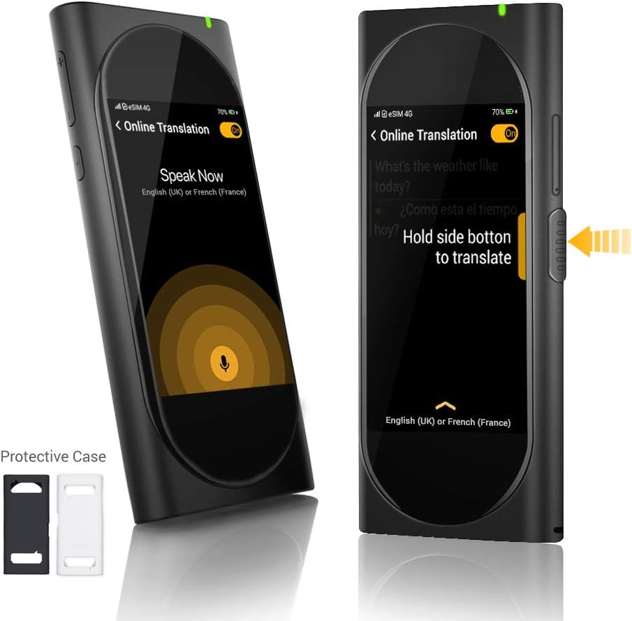 Langogo Genesis AI Language Translator with Global Mobile Hotspot, 100+ Languages Instant Two-Way Voice Translator Device and Transcription Recorder, Integrated eSIM, NO Extra SIM Card Needed, Black