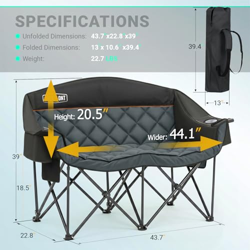 Overmont Oversized Double Camping Chair - Portable Folding with Cooler Bag - Image 2