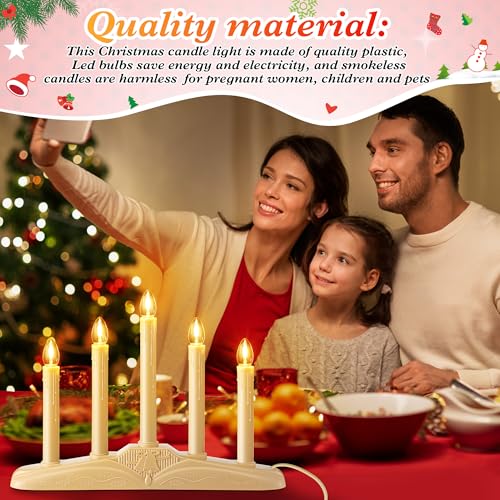 Meonum 2 Set 5 Light Electric Window Candles Plug in Christmas Candle Light with C7 LED Bulbs, Ivory Christmas Candelabra with Switch, Charge Connector,Spare Bulb for Holiday Party Home Window Decor by Meonum - Image 5