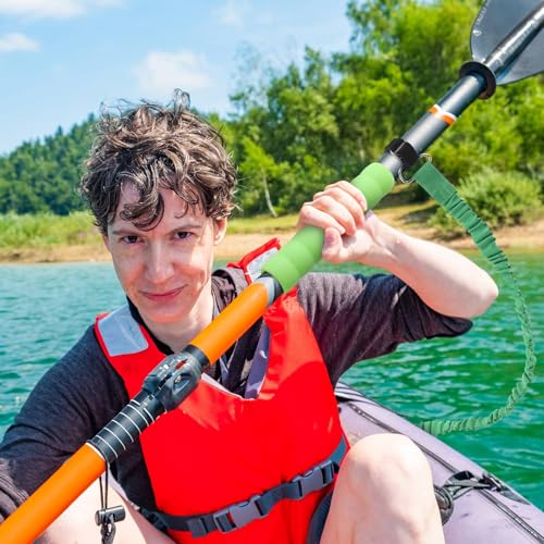 Teyva Daily 7 Pcs Kayak Paddle Tool Set Stretchable Paddle Wrap Leash Non-Slip Silicone Grip Adjustable Strap with Carabiner Secure Leash Lanyard Rope for Sup Kayak Canoe Fishing Pole Rod (Green)