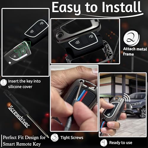 Image of Car Key Cover Compatible for Toyota Innova Crysta, Corolla Altis Stylish Full Protection 2-Button Flip Key | Glow-in-The-Dark Car Key Protector