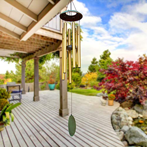 Image of Wind Chimes for Outside,38 inch Memorial Wind Chimes Large Wind Chime Deep Tone with 6 Tuned Tubes Soothing Melodic Tones Sympathy Gifts for Mom Garden Home Hanging Decor (Gold)