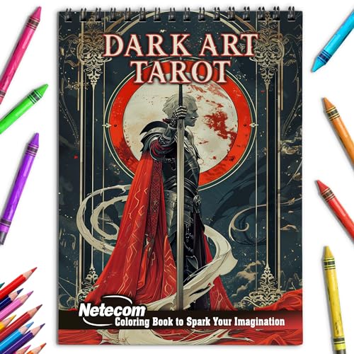 Netecom Dark Art Tarot Coloring Book Spiral Bound for Adults, Soft Cover, 30 Macabre Coloring Pages of Mysterious Tarot Cards for Stress Relief and Relaxation