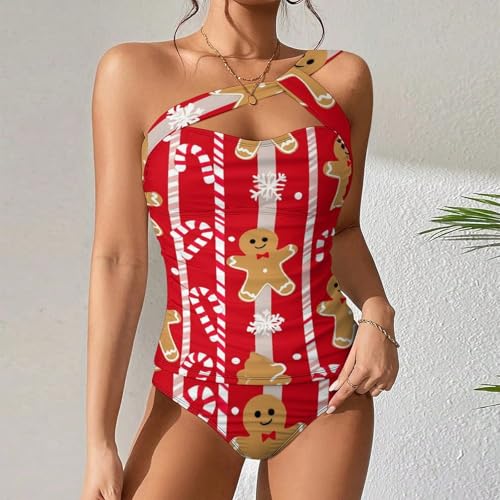 Two Piece Swimsuits for Women Girl One Shoulder Cutout Bathing Suit Tankini Tops with Bikini Bottom2