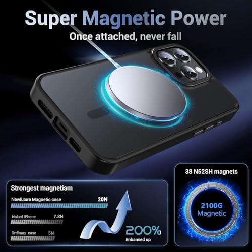 Newfuture Magnetic for iPhone 16 Pro Max Case [Compatible with Magsafe] [Military Grade Drop Protection] Matte Anti-Scratch Shockproof Protective Phone Cover for Replacement Batteries, Black — view 3