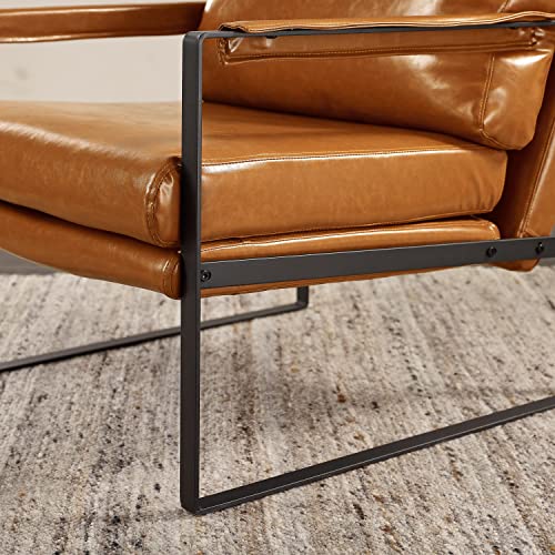 Sillón tapizado marrón con estructura metálica miniatura 7