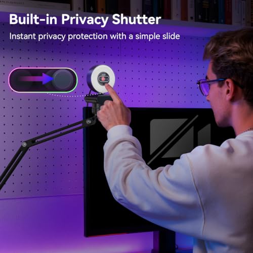 Image of EMEET S600L 4K Webcam with Adjustable Desktop Overhead Stand, 4 Lighting Modes, Rainbow Effect, 1 /2 inch Sensor, 0.2S PDAF, 2 Mics, Dial Control, 4K Webcam with Tripod for OBS /Twitch /YouTube /Zoom /PC /Mac