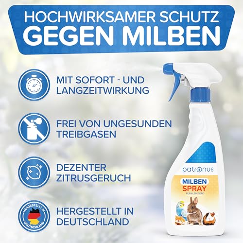 Milbenspray Meerschweinchen, Kaninchen & Kleintiere wie Hamster oder Wellensittich 500ml - Effektiver Schutz vor Milben und Parasiten, Anti Milben-Spray speziell für Kleintiere & Vögel